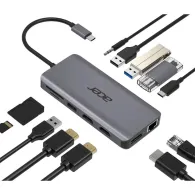 Replikator portów Acer 12in1 USB-C HP.DSCAB.009 - 3x USB3.2, 2x USB2.0, 1x SD/TF, 2x HDMI, 1x DP, 1x RJ45, 1x 3.5 Audio