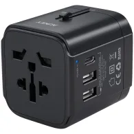 Ładowarka podróżna AUKEY PA-TA01 BLACK - EU|US|UK|AUS, 2x USB-A, 1x USB-C, Czarna