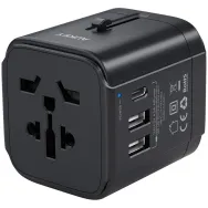 Ładowarka podróżna AUKEY PA-TA01 BLACK - EU|US|UK|AUS, 2x USB-A, 1x USB-C, Czarna