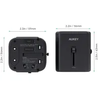 Ładowarka podróżna AUKEY PA-TA01 BLACK - EU|US|UK|AUS, 2x USB-A, 1x USB-C, Czarna