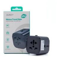 Ładowarka podróżna AUKEY PA-TA01 BLACK - EU|US|UK|AUS, 2x USB-A, 1x USB-C, Czarna