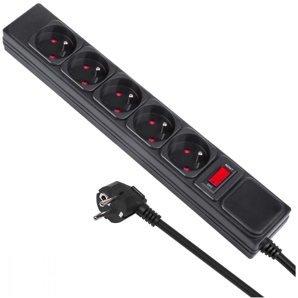 Listwa zasilająca Maclean Energy 5-outlet with switch 250VAC/10A MCE219 - 5 gniazd, 1,5 m, Czarna | Sklep ITnes.pl - IT for BUSI