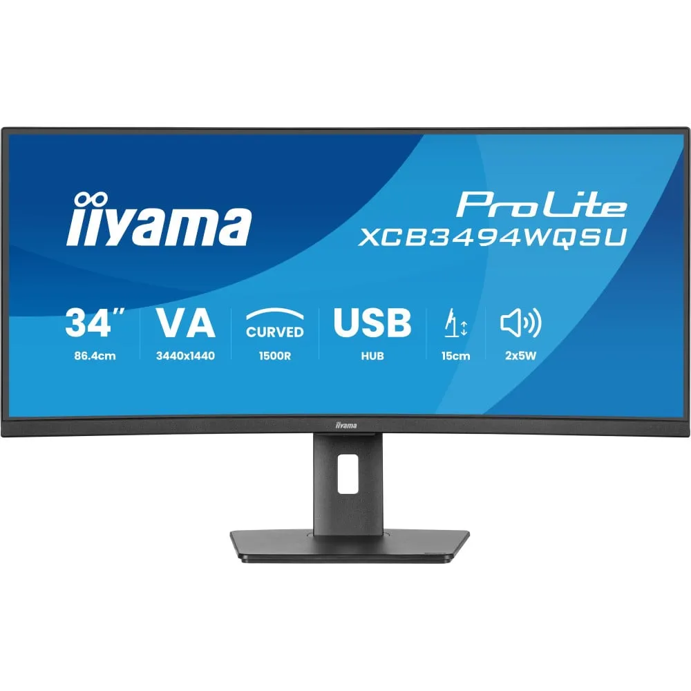 Monitor iiyama ProLite XCB3494WQSU-B1, 34", 3440x1440 (UWQHD), 120Hz, 21:9, zakrzywiony, VA, 0,4 ms, USB-C, Czarny | Sklep ITnes