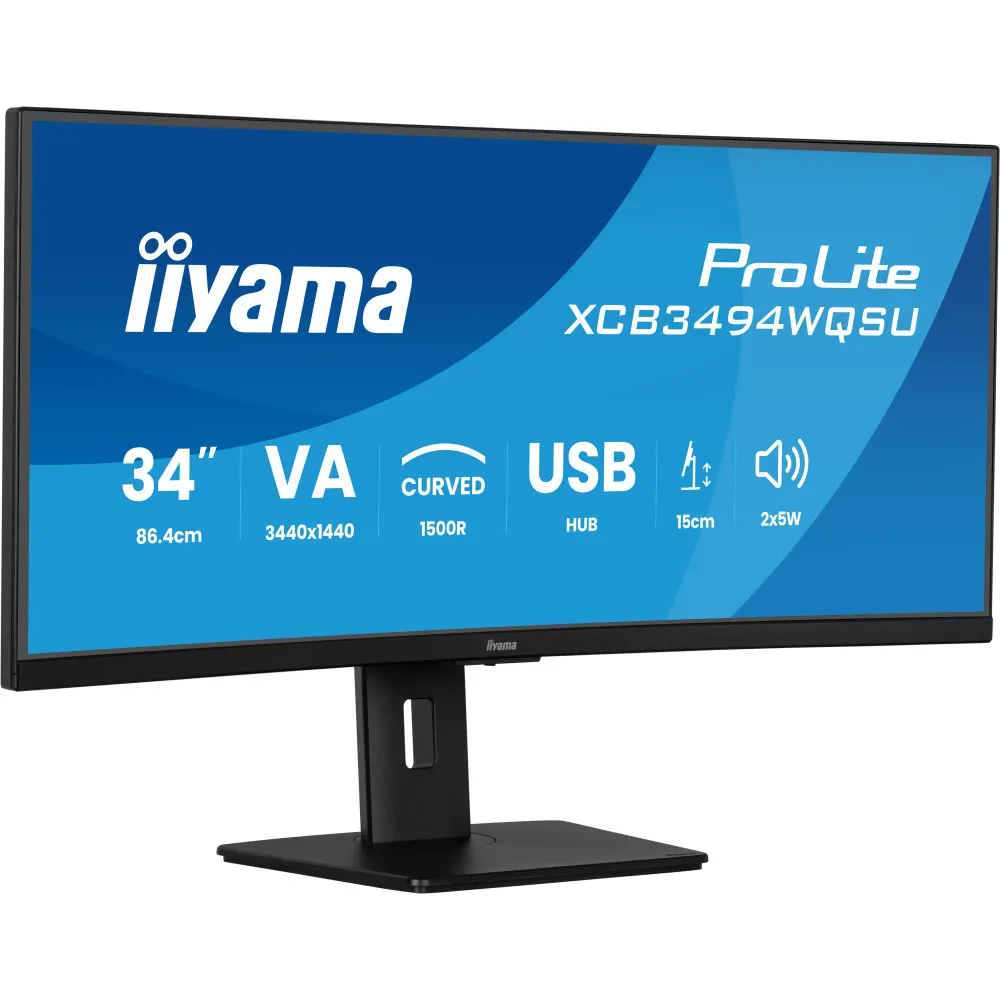 Monitor iiyama ProLite XCB3494WQSU-B1 - 34"/3440x1440 (UWQHD)/120Hz/21:9/zakrzywiony/VA/0,4 ms/USB-C/Czarny - zdjęcie