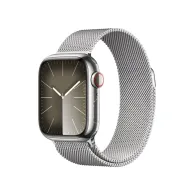 Smartwatch Apple Watch 9 MRMQ3QP/A - 45mm GPS + Cellular stal nierdzewna srebrna z bransoletą mediolańską w kolorze srebrnym