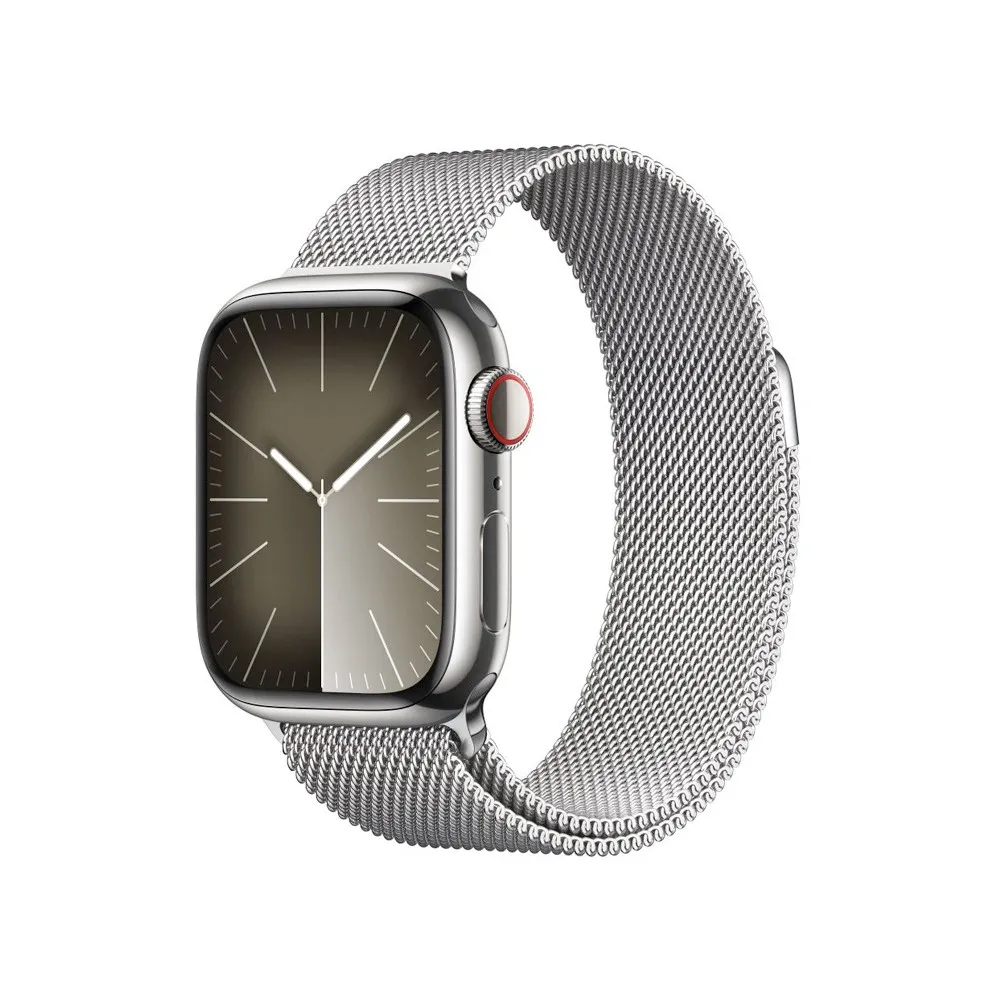 Smartwatch Apple Watch 9 MRMQ3QP/A - 45mm GPS + Cellular stal nierdzewna srebrna z bransoletą mediolańską w kolorze srebrnym