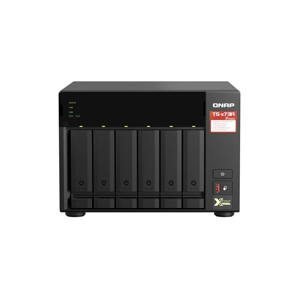 Zdjęcie produktu Serwer NAS QNAP Tower TS-673A-76T - Tower/AMD Ryzen V1500B/16 GB RAM/32 TB/6 wnęk/2 x M.2/hot-swap/3 lata Door-to-Door