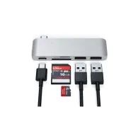 Hub USB-C Satechi Passthrough ST-TCUPS - USB-C, 60W, 2x USB-A, czytnik kart microSD i SD, Srebrny