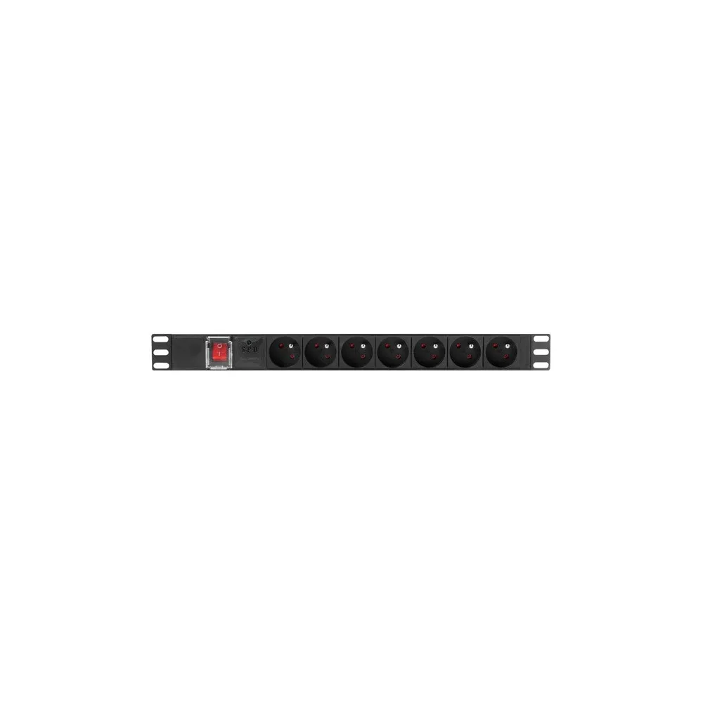 Listwa zasilająca Rack PDU Lanberg PDU-07E-0200-BK - 1U, 7 gniazd "francuskich" (NF C 61-314), przewód 2m