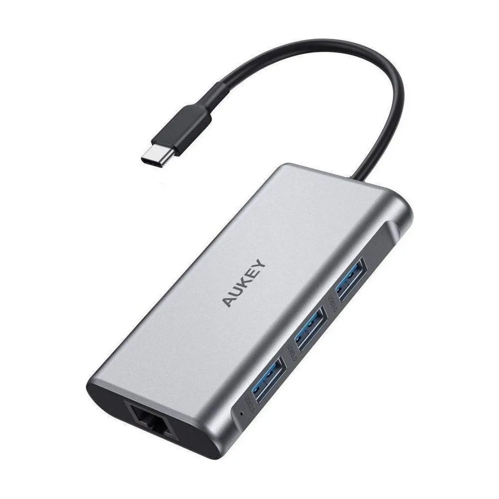 Replikator portów AUKEY 8w1 CB-C91 - 3x USB 3.1, 1x USB-C Power Delivery 100W, 1x HDMI 4k 30Hz, RJ-45, SD i microSD