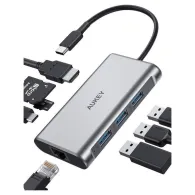 Replikator portów AUKEY 8w1 CB-C91 - 3x USB 3.1, 1x USB-C Power Delivery 100W, 1x HDMI 4k 30Hz, RJ-45, SD i microSD