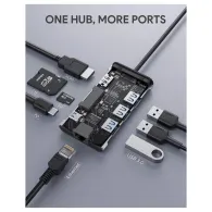 Replikator portów AUKEY 8w1 CB-C91 - 3x USB 3.1, 1x USB-C Power Delivery 100W, 1x HDMI 4k 30Hz, RJ-45, SD i microSD