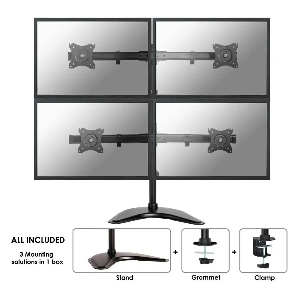 Neomounts Select Tilt/Turn/Rotate Quad Desk Mount for four 10-27" Monitor Screens, Height Adjustable, Black - NM-D335D4BLACK | S Neomounts Select Tilt/Turn/Rotate Quad Desk Mount for four 10-27" Monitor Screens, Height Adjustable, Black - NM-D335D4BLACK | S