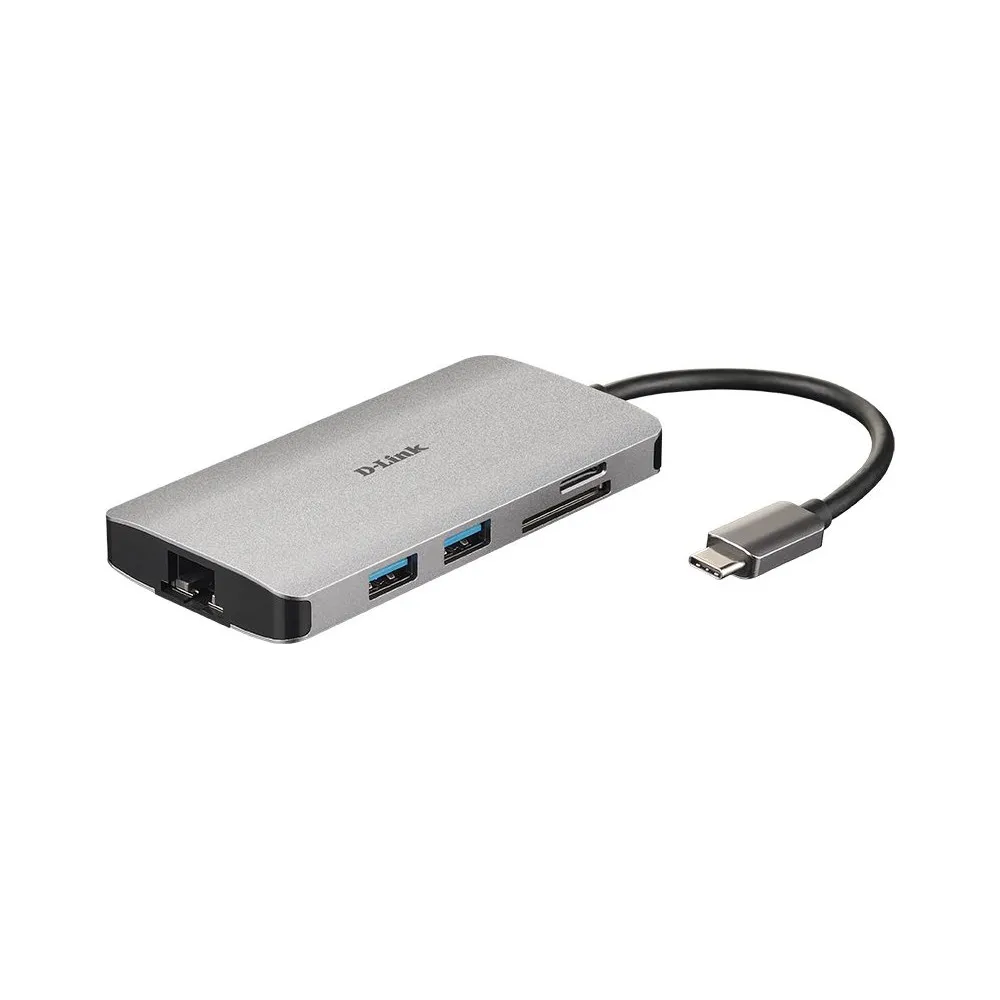 Replikator portów D-Link 8in1 USB-C DUB-M810 - 3x USB-A 3.0, USB-C, HDMI 1.4, RJ-45, czytnik microSD i SD, PD 100W