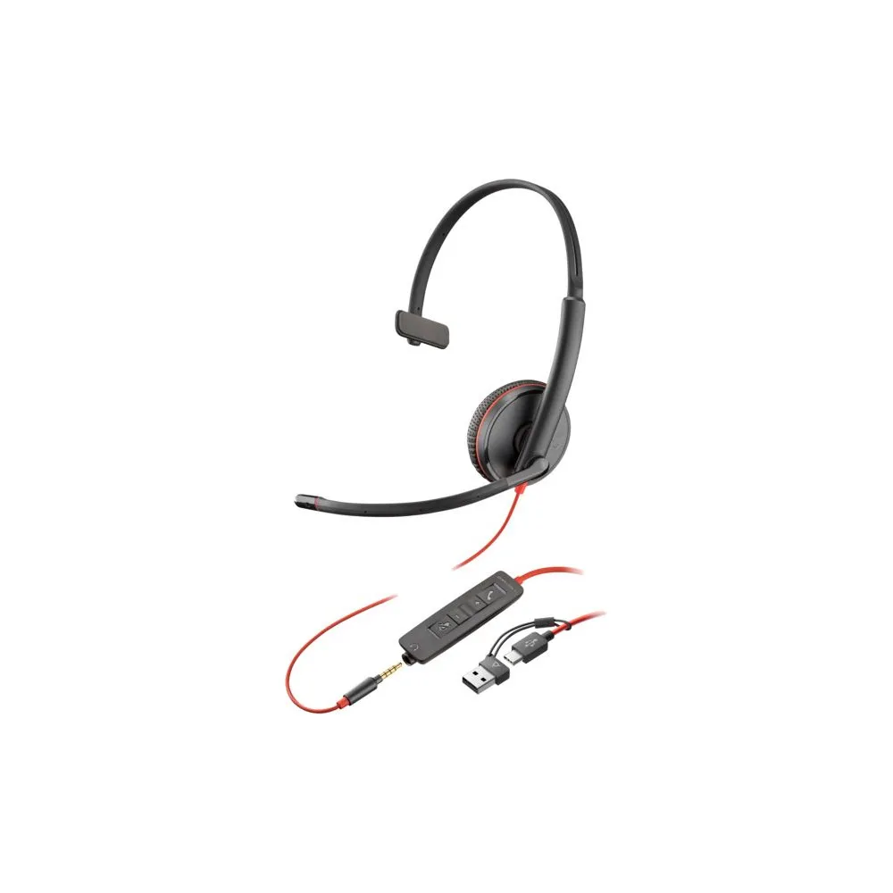 Zestaw słuchawkowy Poly Blackwire 3215 Monaural USB-C Headset +3.5mm Plug +USB-C/A Adapter (Bulk) 8X227A6