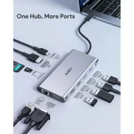 Replikator portów AUKEY 10w1 CB-C89 - 2x USB 3.0, 2x USB 2.0, 1x USB-C PD 100W, 1x HDMI 4k 30Hz, 1x VGA, RJ-45, SD i microSD