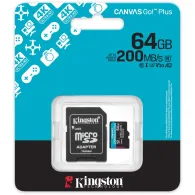 Karta microSD Kingston 64GB Canvas Go Plus + adapter SDCG4/64GB - Class 10, UHS-I, U3, V30, A2
