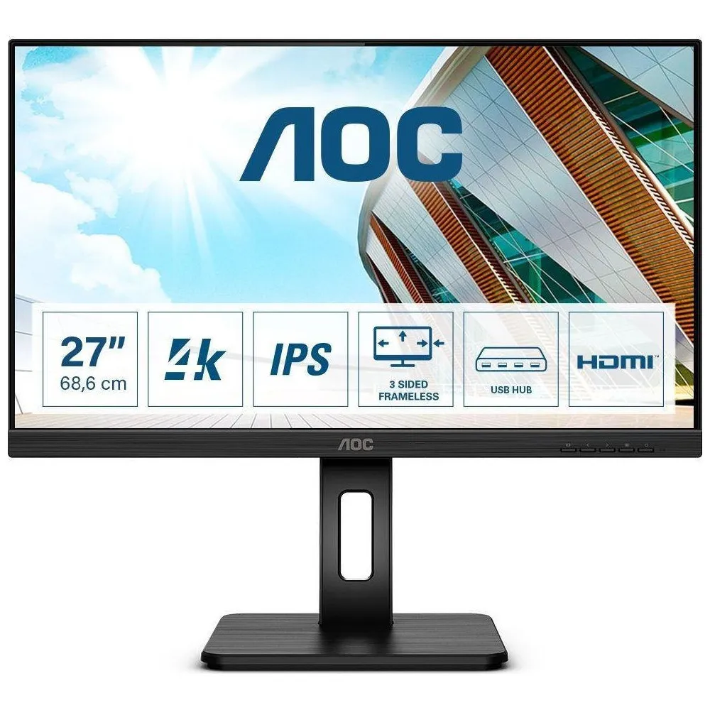 Monitor AOC U27P2CA, 27", 3840x2160 (4K), 60Hz, IPS, 4 ms, pivot, Czarny | Sklep ITnes.pl, IT for BUSINESS