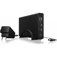 Obudowa na dysk ICY BOX IB-382H-C31 -  2,5"/3,5" HDD z wbudowanym HUB 1x USB-C 2x USB-A, 12V 2A, Czarna