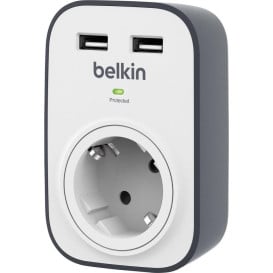 Gniazdo przeciwprzepięciowe Belkin Plug, 2 USB BSV103VF - Białe, Szare