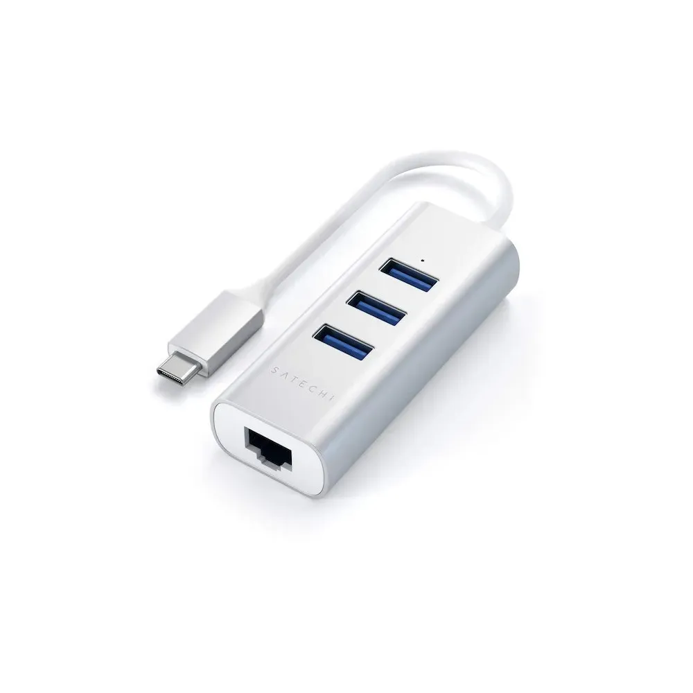 Hub USB-C z kartą LAN Satechi Aluminium Hub 2in1 ST-TC2N1USB31AS - 3x USB-A, Ethernet, Srebrny