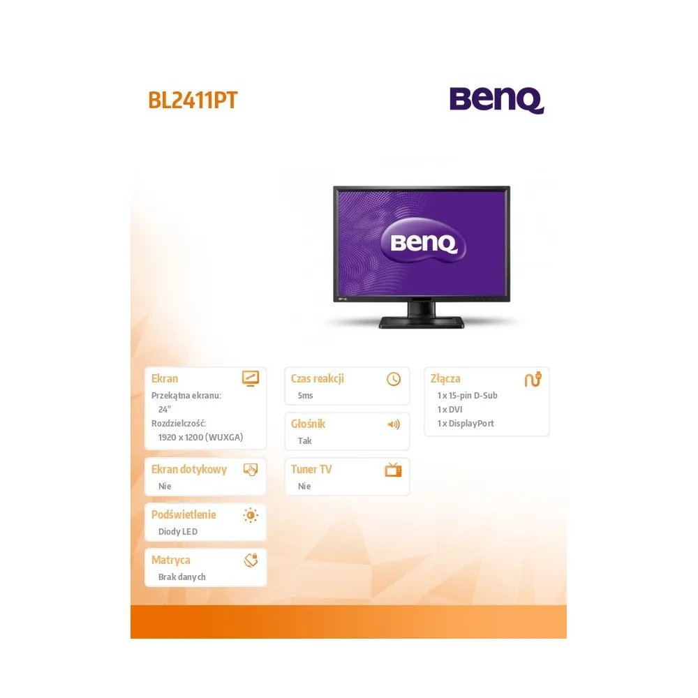 Monitor Benq BL2411PT 9H.L99LA.RBE - 24"/1920x1200 (WUXGA)/16:10/IPS/5 ms/pivot/Czarny