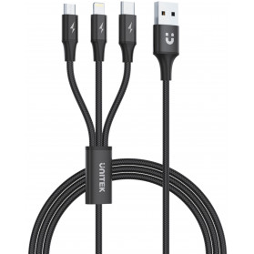 Kabel Unitek USB 3-in-1 microUSB ,  Lightning ,  USB-C C14049BK - zdjęcie poglądowe 2