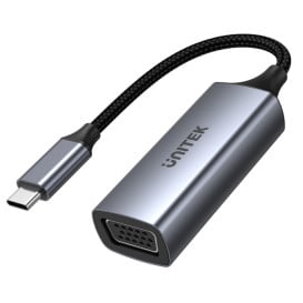 Adapter Unitek USB-C / VGA FullHD V1413A - 15 cm, ALU, Czarny, Kolor srebrny, W oplocie