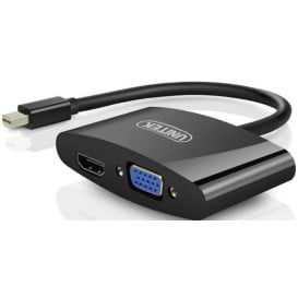 Adapter Unitek mini DisplayPort / VGA/HDMI Y-6328BK - 20 cm, Czarny