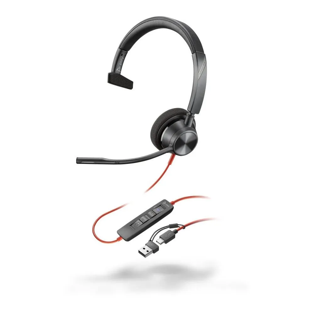 Słuchawka nauszna Poly Blackwire 3315 Monaural Microsoft Teams Certified USB-C Headset +3.5mm Plug +USB-C/A Adapter 8X218AA