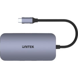 Stacja dokująca Unitek USB 1x RJ-45 1x USB-C 1x USB-C PD 1x SDHC 3x USB-A 3.2 Gen1 D1071A - Kolor srebrny, Czarna