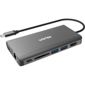 Stacja dokująca Unitek HUB 8-in-1 USB3.1 Typ-C 2xUSB HDMI VGA GIGA SD Power Delivery 100W D1019A - zdjęcie poglądowe 1