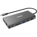 Stacja dokująca Unitek HUB 8-in-1 USB3.1 Typ-C 2xUSB HDMI VGA GIGA SD Power Delivery 100W D1019A - 8 portów, Kolor grafitowy