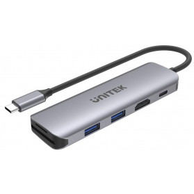 Stacja dokująca Unitek USB-C 2 x USB 3.1 PD 100W SD microSD HDMI H1107D - 2 porty, Kolor srebrny, Czarna, Aluminium - zdjęcie 1