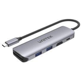 Stacja dokująca Unitek USB-C 2 x USB 3.1 PD 100W SD microSD HDMI H1107D - 2 porty, Kolor srebrny, Czarna, Aluminium