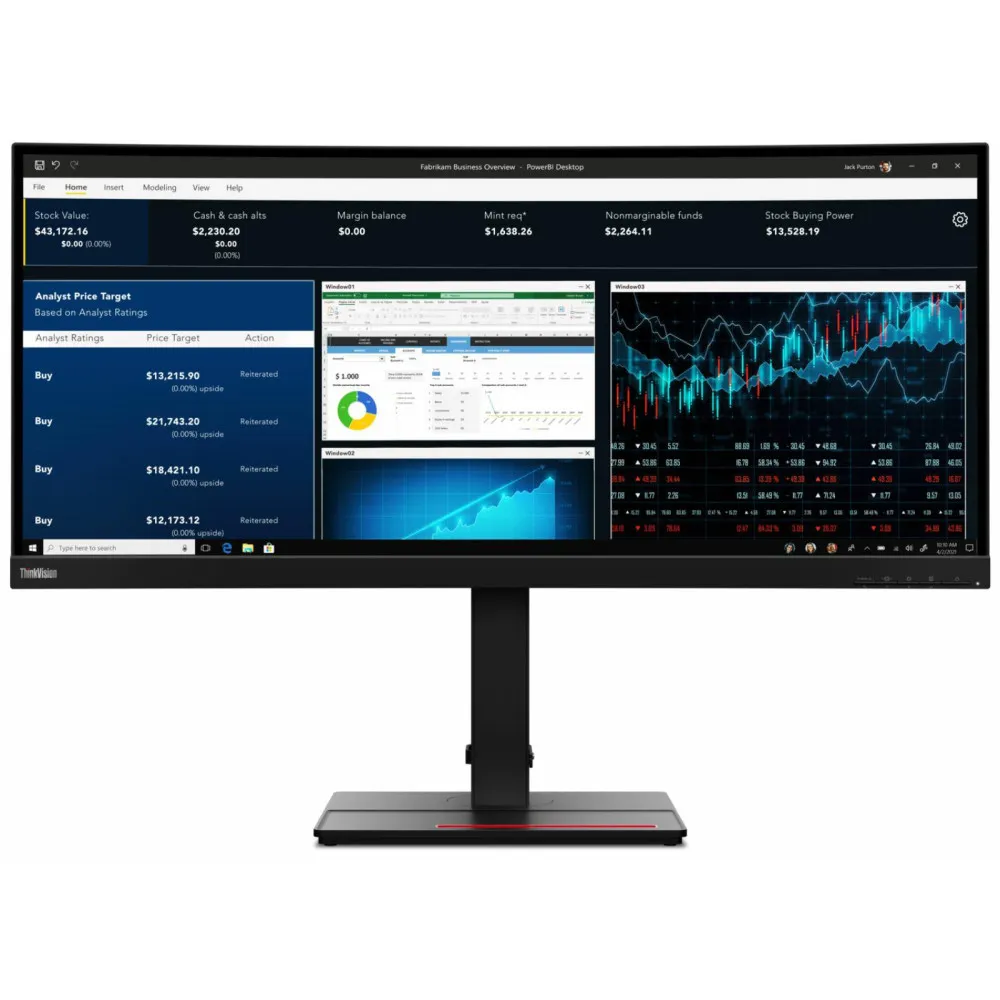Monitor Lenovo ThinkVision P34w-20 63F2RAT3EU, 34,14", 3440x1440 (UWQHD), 60HzHz, 21:9, zakrzywiony, IPS, HDR, 6 ms, USB-C, Czar