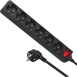 Listwa zasilająca Maclean Energy 6-outlet with switch 3500W MCE195G - 6 gniazd, 5 m, Czarna