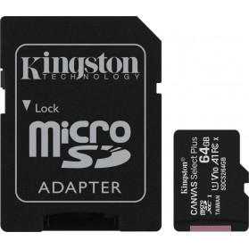 Karta pamięci Kingston Canvas Select Plus microSDXC 64GB + SD Adapter SDCS2/64GB-2P1A - Czarna