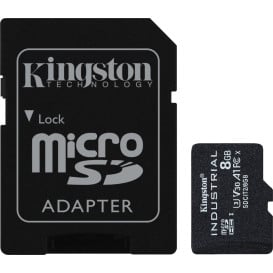 Karta pamięci Kingston Industrial MicroSDHC 8GB Class 10 A1 pSLC + SD Adapter SDCIT2/8GB - Czarna