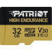Karta pamięci Patriot microSDHC 32GB V30 High Endurance + adapter PEF32GE31MCH - Czarna, Kolor złoty