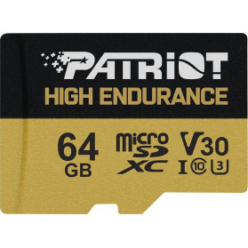 Karta pamięci Patriot microSDHC 64GB V30 High Endurance + Adapter PEF64GE31MCH - Czarna, Kolor złoty - zdjęcie 1