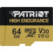 Karta pamięci Patriot microSDHC 64GB V30 High Endurance + adapter PEF64GE31MCH - Czarna, Kolor złoty