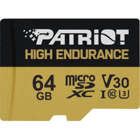 Karta pamięci Patriot microSDHC 64GB V30 High Endurance + adapter PEF64GE31MCH - Czarna, Kolor złoty