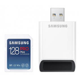 Karta pamięci Samsung PRO Plus SDXC 128GB UHS-I U3 z czytnikiem MB-SD128KB/WW - Biała, Niebieska