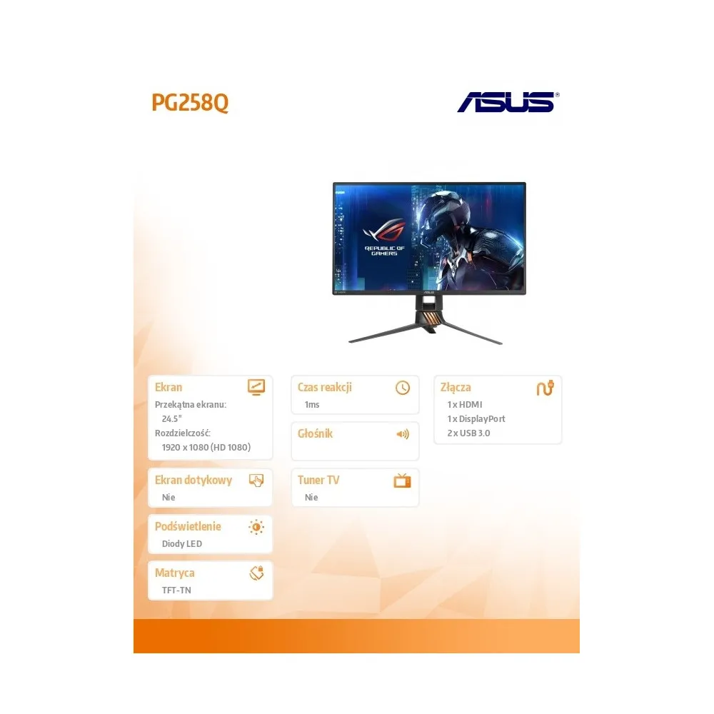 Monitor ASUS PG258Q 90LM0360-B01370 - 24,5"/1920x1080 (Full HD)/240Hz/TN/1 ms/pivot/Czarny - zdjęcie