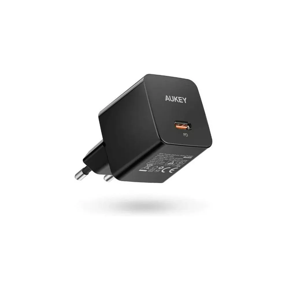 Ładowarka sieciowa AUKEY PA-Y20S BLACK - 1x USB-C, 20W Power Delivery, Czarna