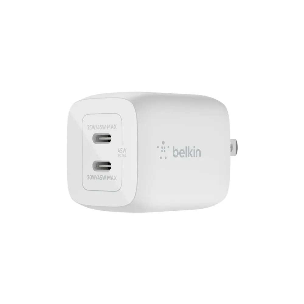 Ładowarka sieciowa Belkin 45W Dual USB-C GaN Charger Universal - 2 x USB-C, Biała - WCH011VFWH | Sklep ITnes.pl - IT for BUSINES