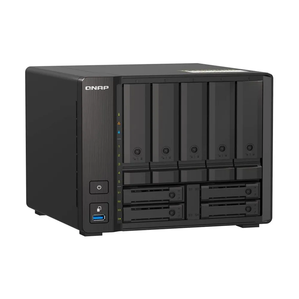 Serwer NAS QNAP Tower TS-H973AX--EUDV1 - Tower/AMD Ryzen V1500B/16 GB RAM/12 TB/2 TB cache/9 wnęk/hot-swap - zdjęcie