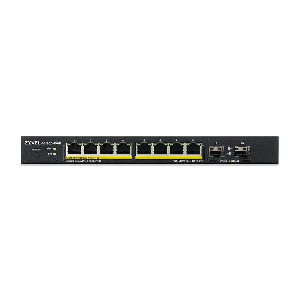 Switch zarządzalny Zyxel GS1900-10HP-EU0102F, 8x 10|100|1000Mbps, POE, budżet mocy 77W, 2x SFP 1000Mbps | Sklep ITnes.pl, IT for