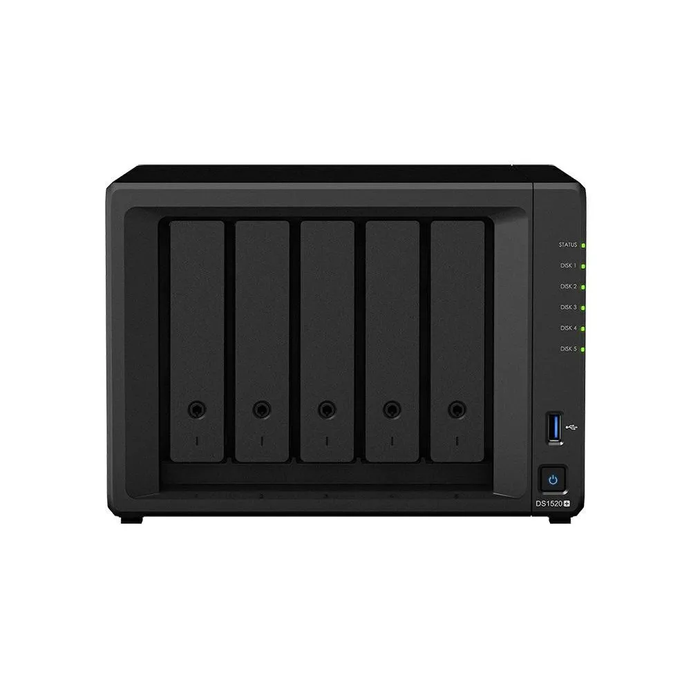 Serwer NAS Synology Desktop Plus DS1520K1, Desktop, Intel Celeron J4125, 8GB RAM, 16TB, 5 wnęk, 2 x M.2, hot-swap, 3 lata Carry-